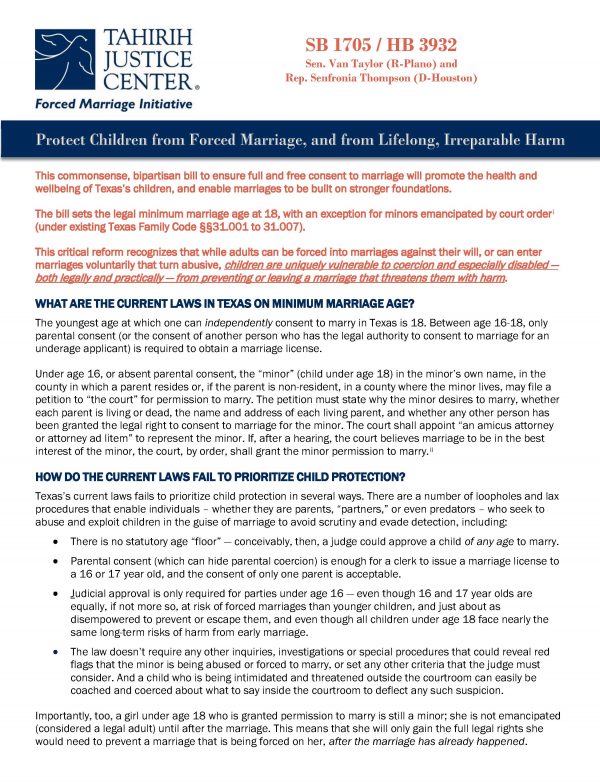 Protecting Children in Texas from Forced Marriage and Other Harms of Child  Marriage: Proposed Legislative Reforms - Tahirih Justice Center Tahirih  Justice Center
