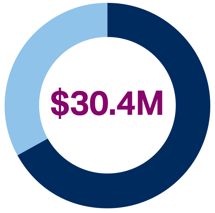 Pie chart showing Tahirih Revenue and Support of $30.4M