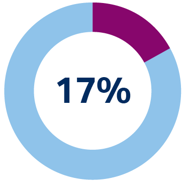 pie chart showing 17% of Tahirih staff identify as immigrant survivors in 2022
