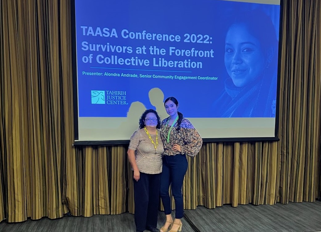 Sofia presenting at the TASSA Conference with Tahirih staff member Alondra.