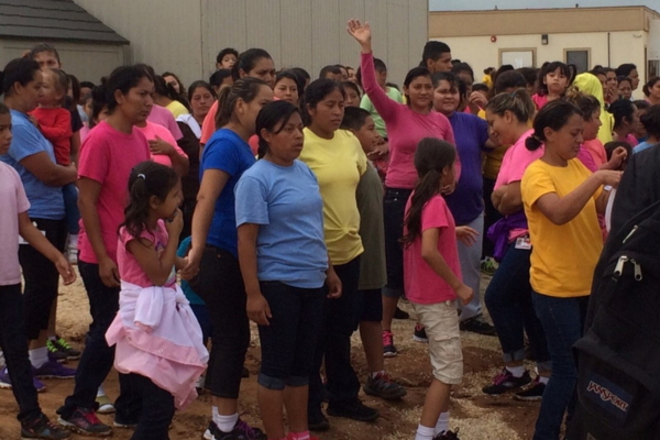 Image of women and children at the South Texas Family Residential Center in Dilley, Texas in 2015.