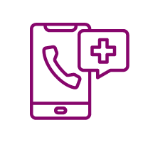 Icon: cell phone with speech bubble containing medical cross symbol