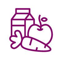 Icon: milk carton, apple and carrot